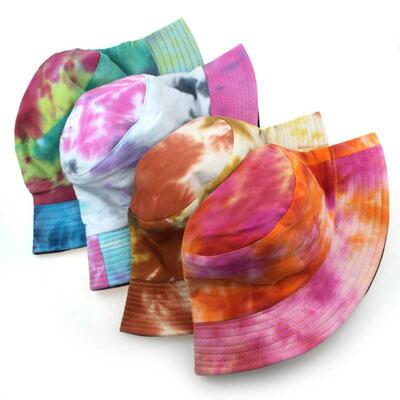 Summer Tie Dye Bucket Hat Fishing Caps Womens Flat Fishermen