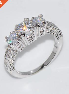 White Zircon Engagement Promise Ring Rainbow Crystal Multico