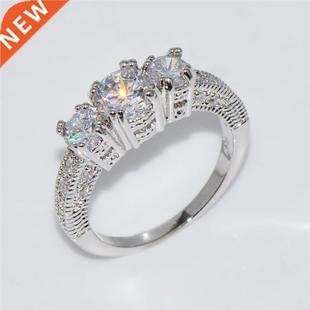 White Zircon Engagement Promise Ring Rainbow Crystal Multico