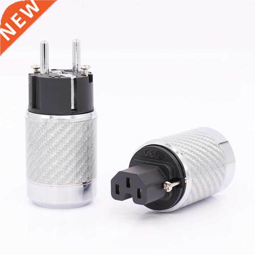 Carbon Fiber EU Mains Power Plug IEC Plug Rhodium Plated Con