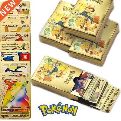 27-54pcs Pokemon Cards Imitation Metal Card Gold Vmax Pokemo