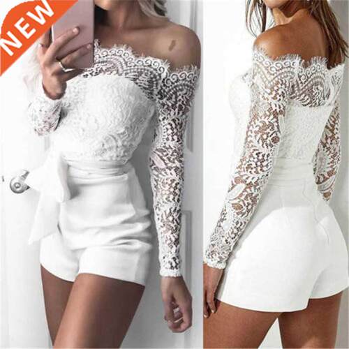 Women's Ladies Spring Summer Bodysuit Off Shoulder Long Slee