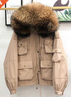 Lge Natural Raccoon Fur Women Down Coat Winter Thick 90% W