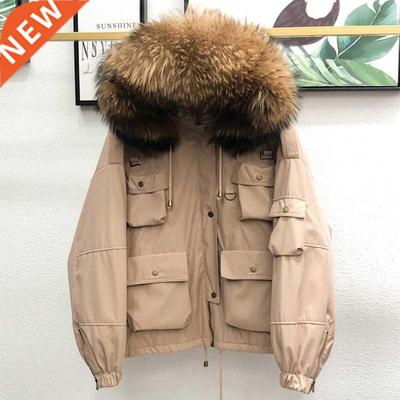 Lge Natural Raccoon Fur Women Down Coat Winter Thick 90% W