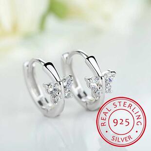 Baby Princess 925 Silver Butterfly Zirconia Small Hoop Earri