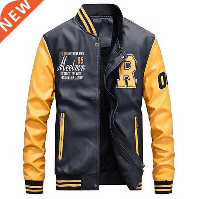 Jacket Men Embroidery Baseball Jackets Pu Leather Coats Slim