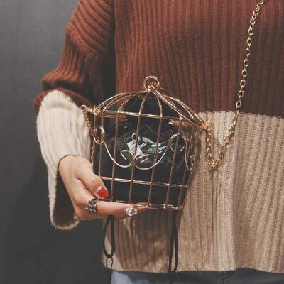 Women's Birdcage Evening Bag Clutch Metal Frame Embroidery B