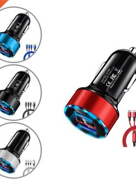 Compact Excellent Car Charger with 3 in 1 Data Cable Portab