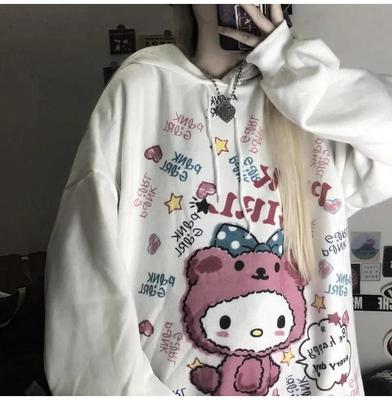 Anime Hoodie Women Vintage Oversized Cute Hoodie Autumn Kawa