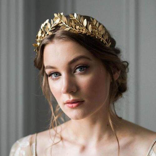 Fashion Gold Steel Women Leaves Crown Headband Wedding