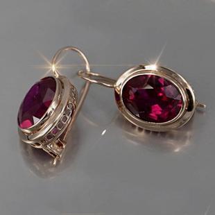 14K Gold Red Stone Crystal Drop Earrings for Women Lady Girl