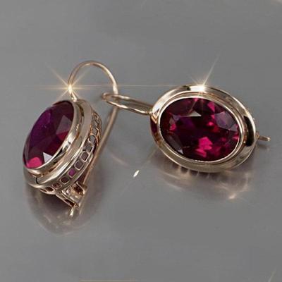 14K Gold Red Stone Crystal Drop Earrings for Women Lady Girl