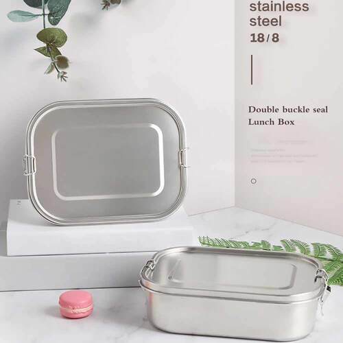 Stainless Steel Square Bento Lunch Box Food Container Storag