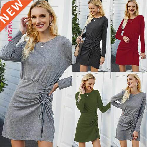 autumn women dress pleated long sleeve skirt 秋女褶皱连衣裙