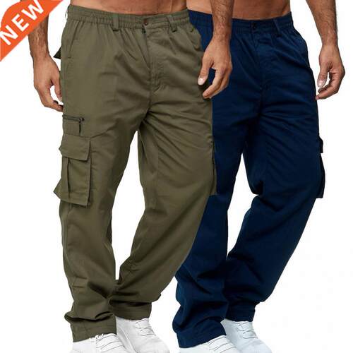 Men's Pants Solid Color Multi Pockets Straight Mid Waist Car