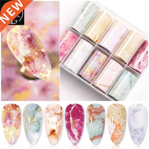 1 Box Marble Design Foils Nail Set Transfer Sticker Kit Flow