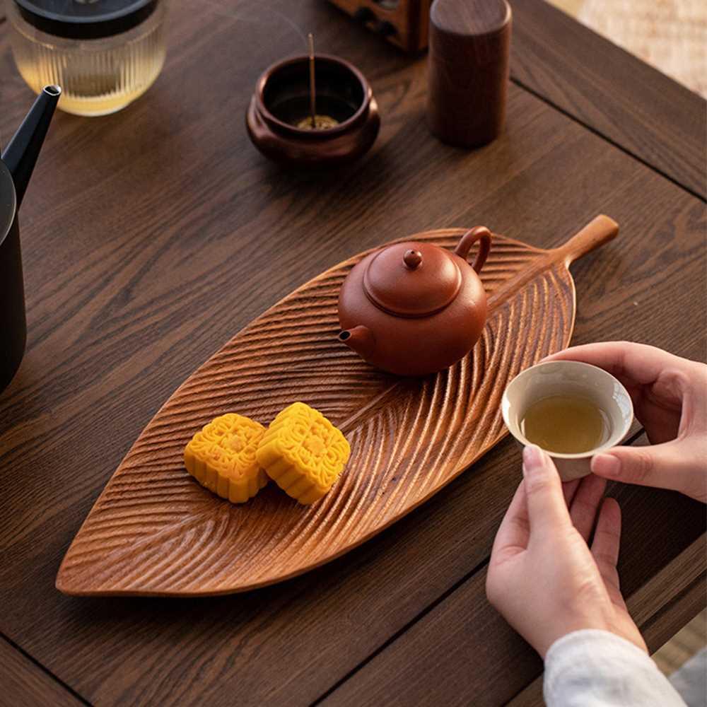 1PC Nature Wood Tray Leaf Shape Inregular Wooden Plate