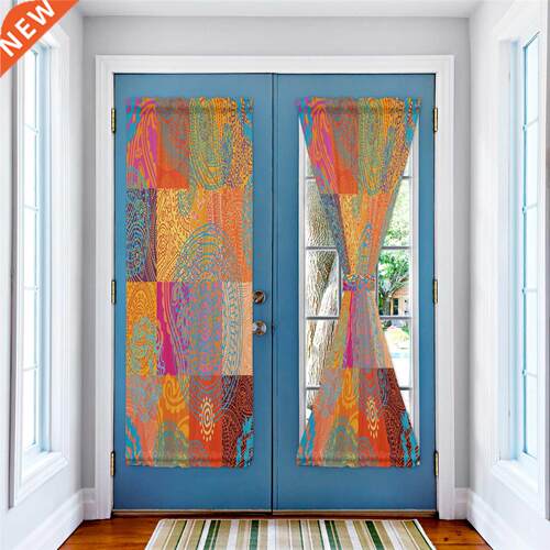 Orange Squares Circle Abstract Art Window Curtain for