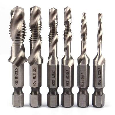 6pcs M-M10 Screw Tap Drill Bits Hss Taps Countersink Deburr