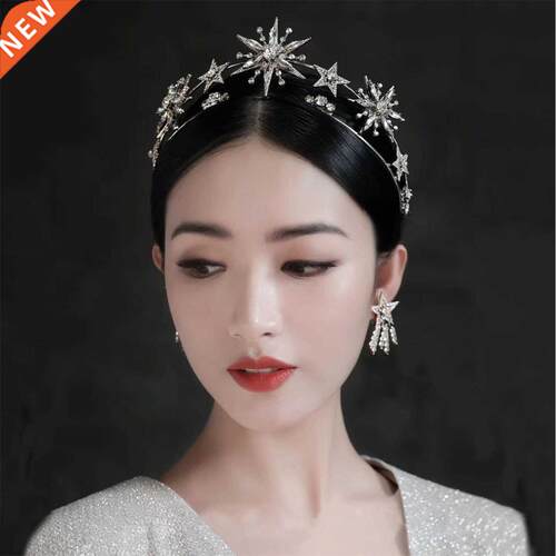 Vintage European 6-Point Star Wedding Crown Tiaras Gold Rhin