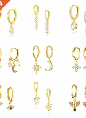 100% Real S925 erling Silver Huggie Earring Bling Zircon H