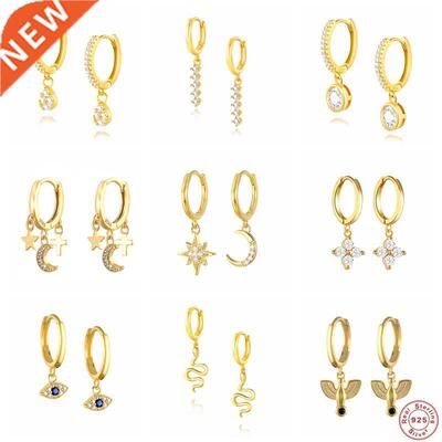 100% Real S925 erling Silver Huggie Earring Bling Zircon H