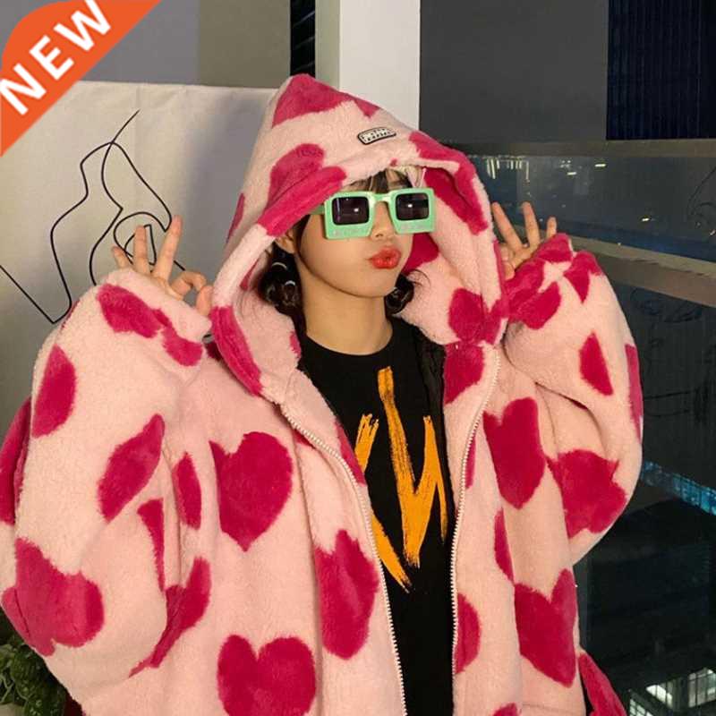 Harajuku Heart Print Plush Jacket Winter Women's Clothing 20