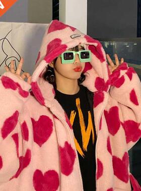 Harajuku Heart Print Plush Jacket Winter Women's Clothing 20