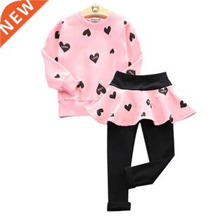 Spring Girls Sweatshirt Pants Kids Love Cotton Long Sleeve T