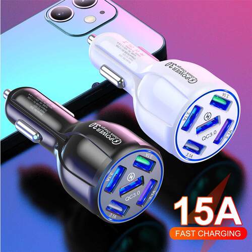 Lovebay 15A 5 Ports USB Car Charge Mini LED Fast Charging Fo