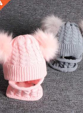Newborn Baby Hat Scarf Set Pompom Cartoon Infant Baby Girl B