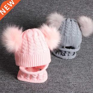 Newborn Baby Hat Scarf Set Pompom Cartoon Infant Baby Girl B