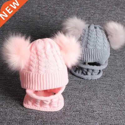 Newborn Baby Hat Scarf Set Pompom Cartoon Infant Baby Girl B