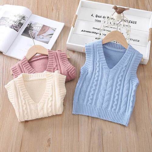 Baby Kids Boys And Girls V-neck Sleeveless Twist Knit Woolen