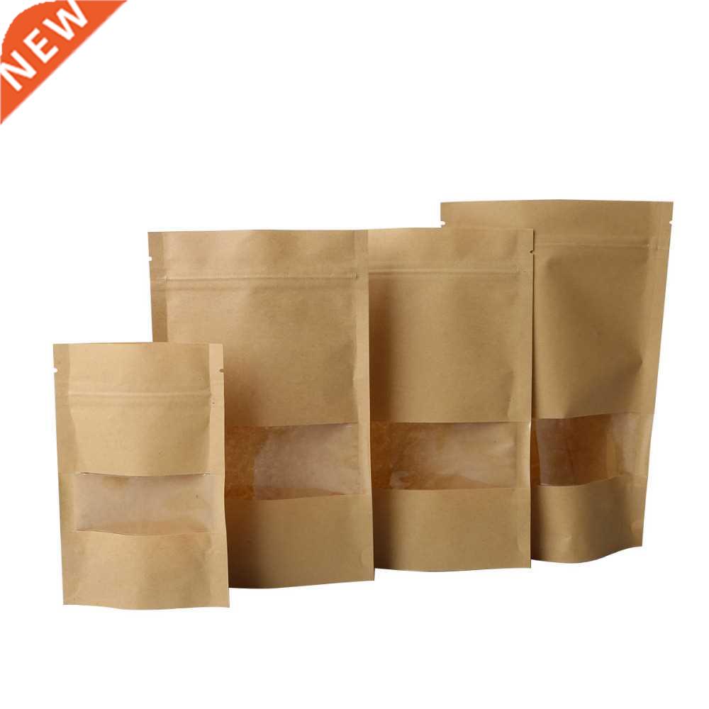 High Quality 10Pcs/lot Kraft Paper Bag Window Zip lock Empty