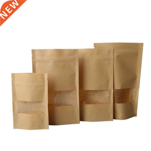 High Quality 10Pcs/lot Kraft Paper Bag Window Zip lock Empty