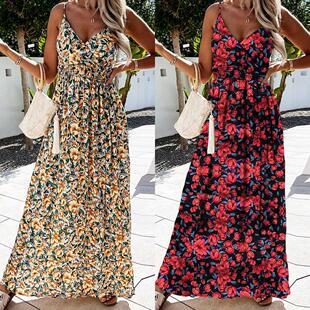 Summer 2021 Bohemian halter dress波西米亚女士吊带长款连衣裙