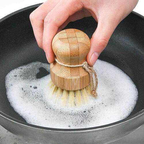 1pcs Pal Pot Brush Baboo Round ini Scrub Brush Natural