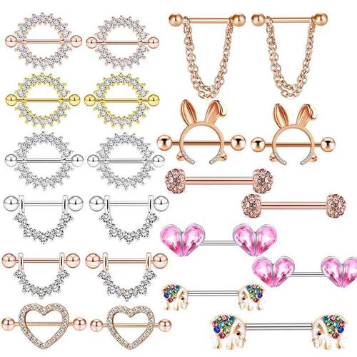 2PCS Heart Rings Nipple Ring Barbell Body Piercing Jewelry S