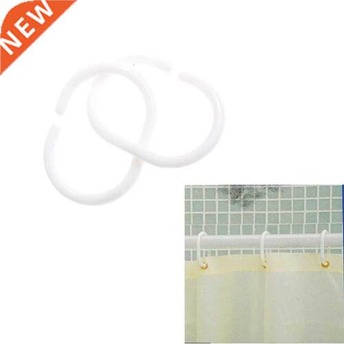 12Pcs White Shower Curtain Hooks Hanger Plastic C type Ring