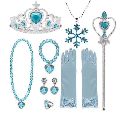 Girls Elsa Accessories Gloves Wand Crown Jewelry Set Elsa Wi