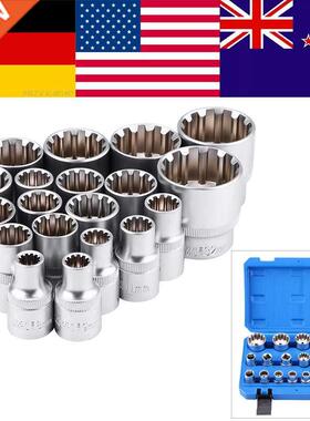 19Pcs 1/2in Drive 6 12 Point Hex Torx Splined Bit Socket Set