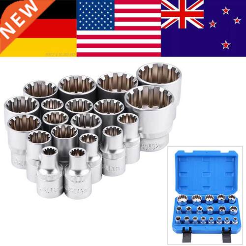 19Pcs 1/2in Drive 6 12 Point Hex Torx Splined Bit Socket Set