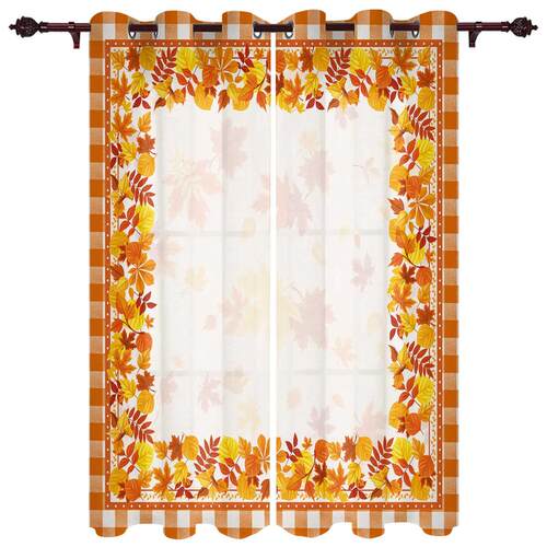 Autumn Maple Leaf Orange Lattice Window Curtains Kitchen
