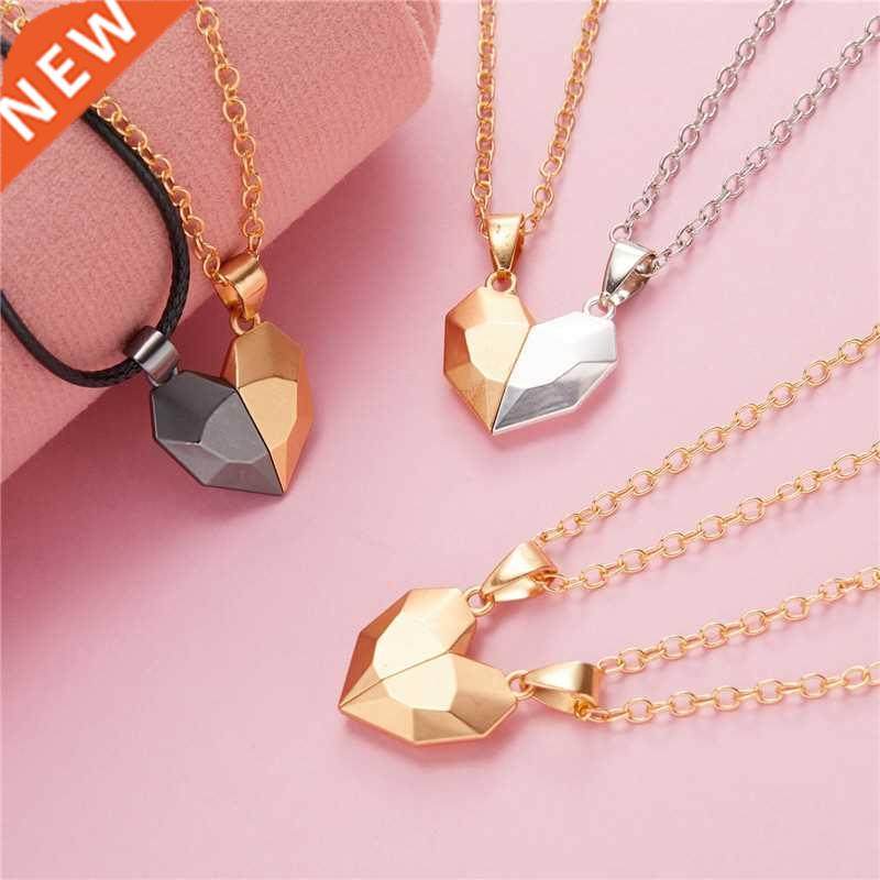 2Pcs Magnetic Heart Love Couple Necklace Simple Valentine's