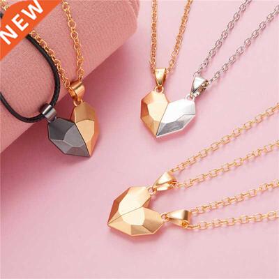 2Pcs Magnetic Heart Love Couple Necklace Simple Valentine's