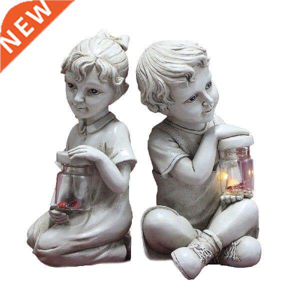 Kids Statue Solar Led Light Garden Statue Resin Baby Statue图片