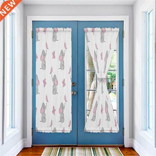 Butterfly  Africa Elephant White Door Curtain for