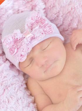 Pink Blue Bby Infnt Benie Cp Hospitl Ht Flower Bby T