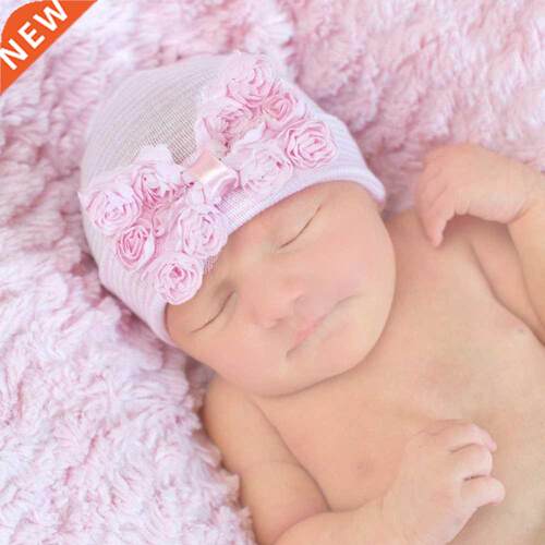 Pink Blue Bby Infnt Benie Cp Hospitl Ht Flower Bby T